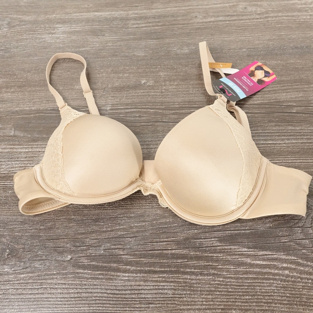 Maidenform Push Up Bra Women 34A Beige New Comfort Devotion 09428 Halter Lace